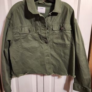 Old Navy Army Green Denim Jean Jacket Trucker Size L Button Front